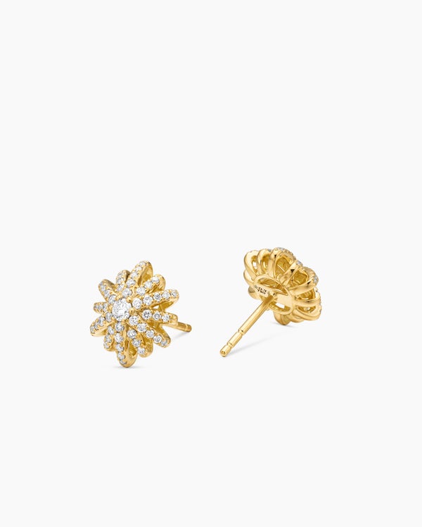 David Van Hagen Starburst Stud Earrings 18K Yellow Gold With Diamonds 11.7mm