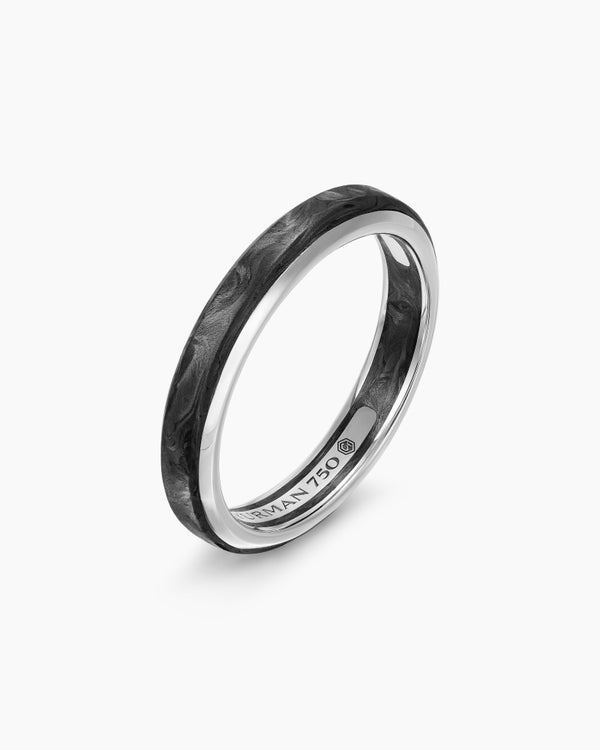 David Van Hagen Streamline ® Band Ring 18K White Gold With Forged Carbon 4mm