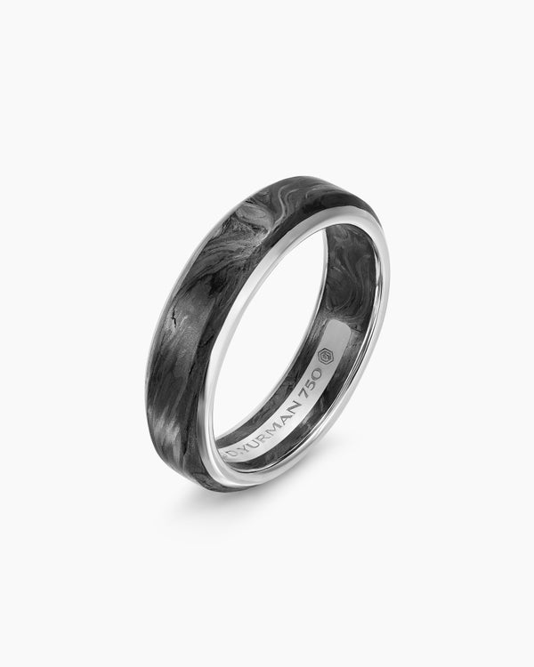 David Van Hagen Streamline ® Band Ring 18K White Gold With Forged Carbon 6mm