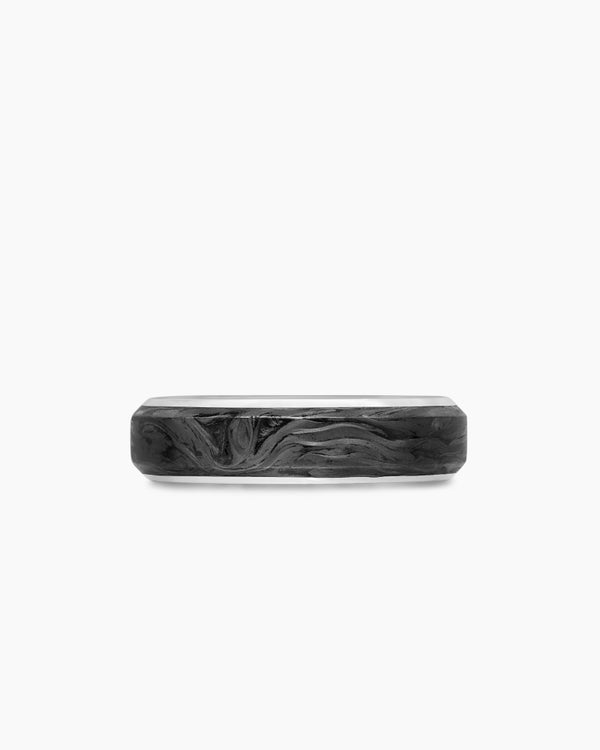 David Van Hagen Streamline ® Band Ring 18K White Gold With Forged Carbon 6mm
