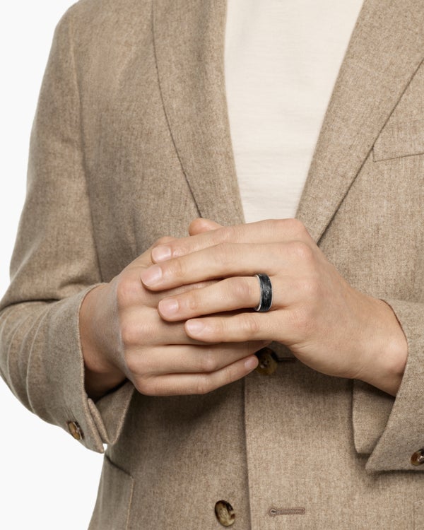 David Van Hagen Streamline ® Band Ring 18K White Gold With Forged Carbon 8mm