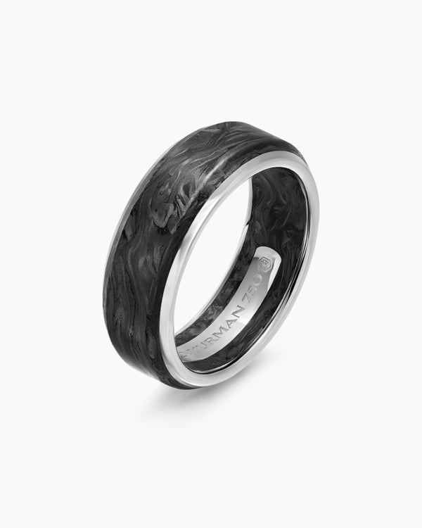 David Van Hagen Streamline ® Band Ring 18K White Gold With Forged Carbon 8mm
