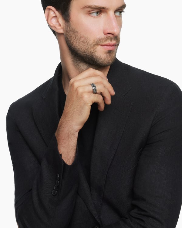 David Van Hagen Streamline ® Beveled Band Ring 18K White Gold With Black Diamonds 8.5mm