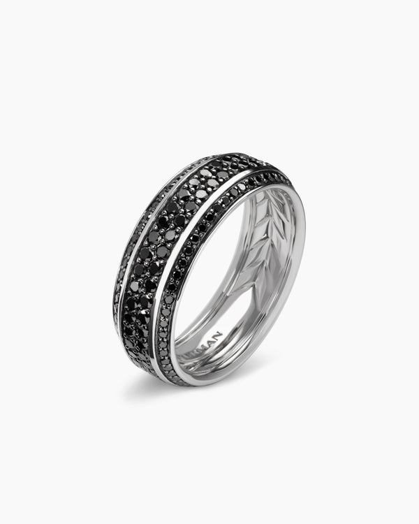 David Van Hagen Streamline ® Beveled Band Ring 18K White Gold With Black Diamonds 8.5mm