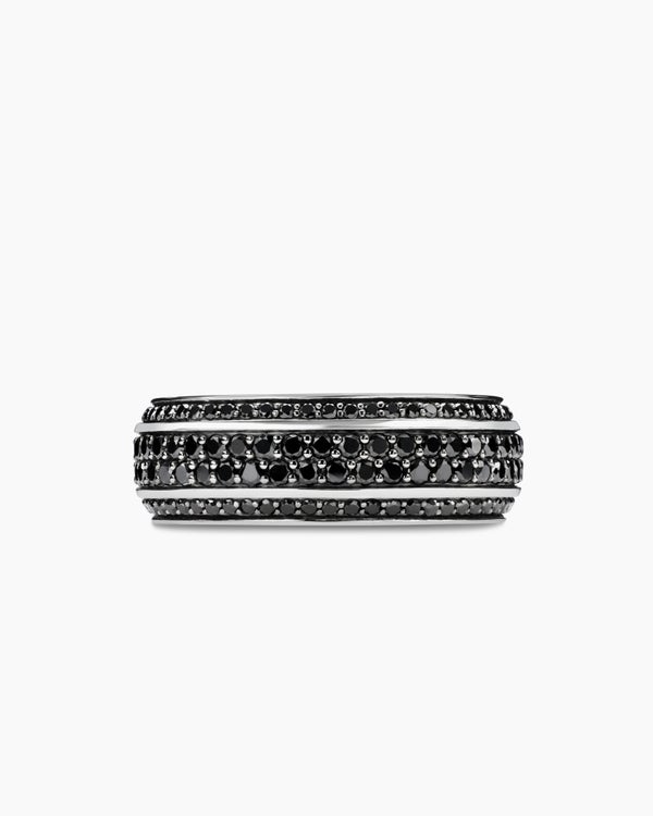 David Van Hagen Streamline ® Beveled Band Ring 18K White Gold With Black Diamonds 8.5mm