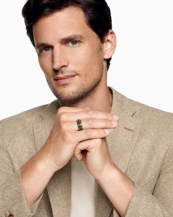 David Van Hagen Streamline ® Beveled Band Ring 18K Yellow Gold With Black Diamonds 8.5mm