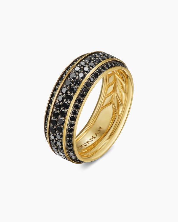 David Van Hagen Streamline ® Beveled Band Ring 18K Yellow Gold With Black Diamonds 8.5mm