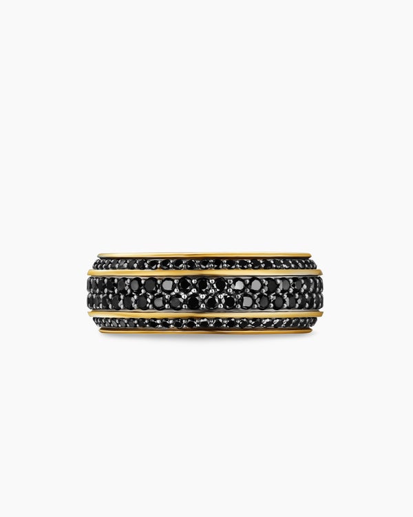 David Van Hagen Streamline ® Beveled Band Ring 18K Yellow Gold With Black Diamonds 8.5mm