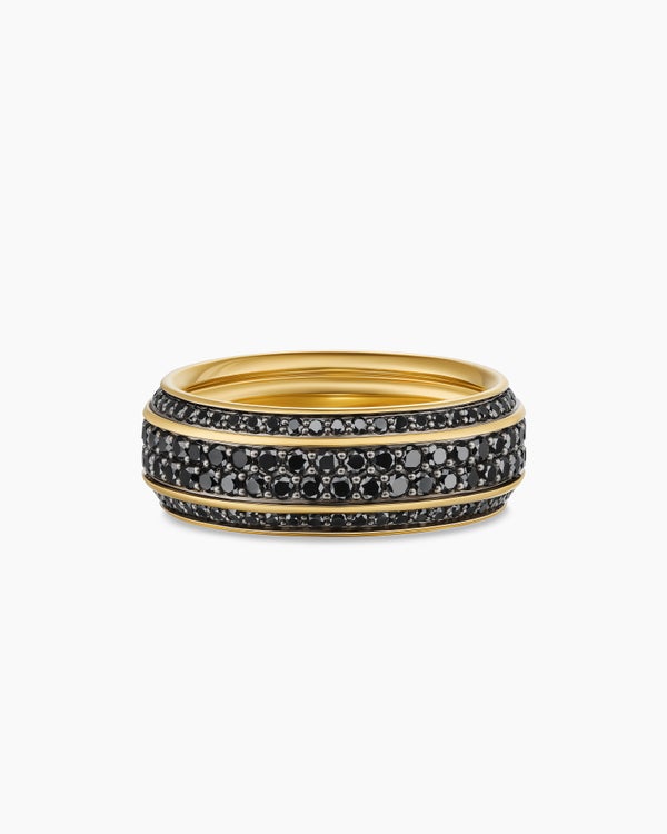 david van hagen Streamline ® Beveled Band Ring 18K Yellow Gold with Black Diamonds 8.5mm