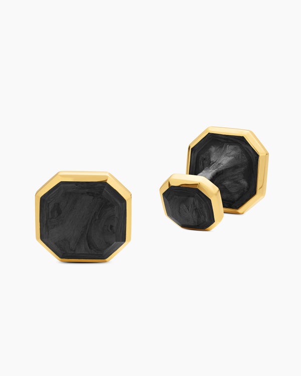 David Van Hagen Streamline ® Cufflinks 18K Yellow Gold With Forged Carbon 15mm