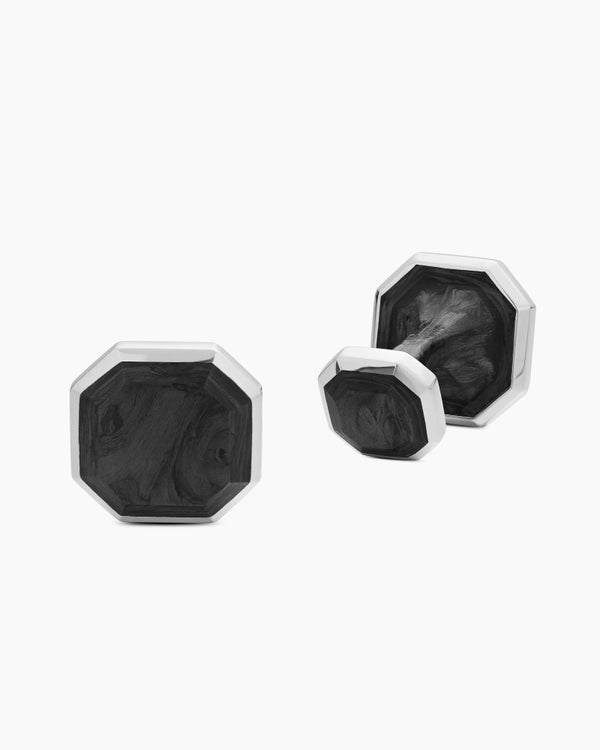 David Van Hagen Streamline ® Cufflinks Sterling Silver With Forged Carbon 15mm