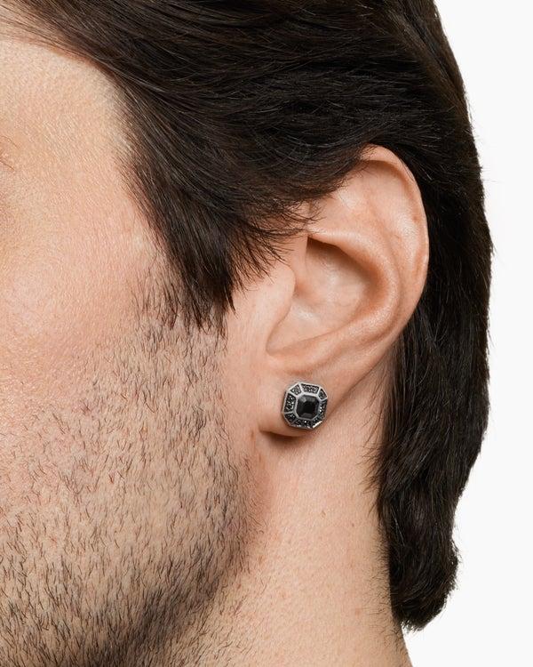 David Van Hagen Streamline ® Pavé Stud Earring Sterling Silver With Black Diamonds 10mm