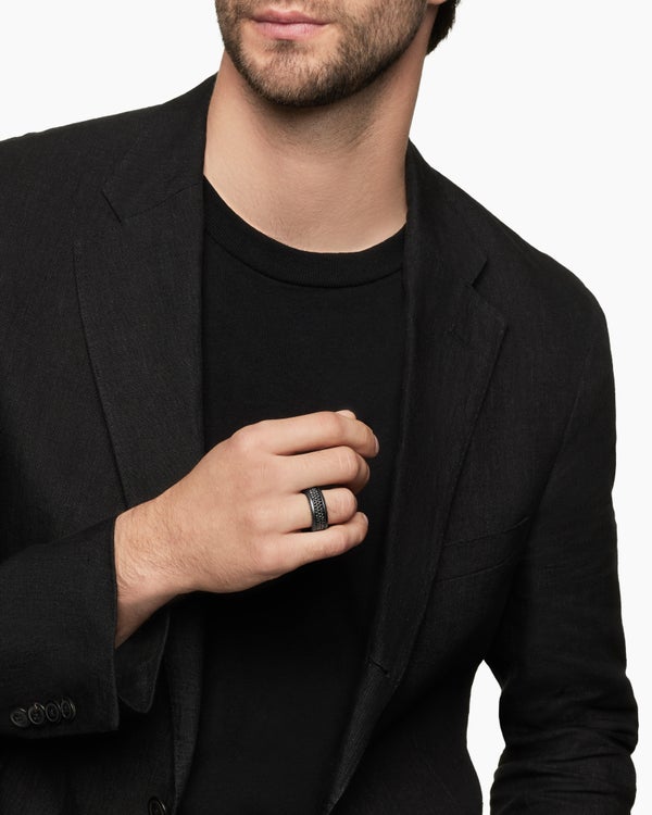 David Van Hagen Streamline ® Pavé Three Row Band Ring Black Titanium With Black Diamonds 8.5mm