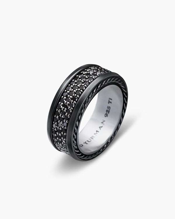 David Van Hagen Streamline ® Pavé Three Row Band Ring Black Titanium With Black Diamonds 8.5mm
