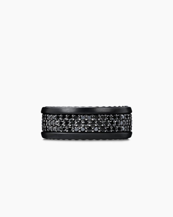 David Van Hagen Streamline ® Pavé Three Row Band Ring Black Titanium With Black Diamonds 8.5mm