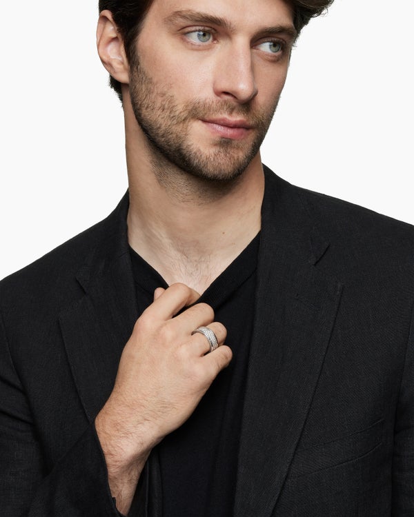 David Van Hagen Streamline ® Pavé Three Row Band Ring Sterling Silver With Diamonds 8.5mm