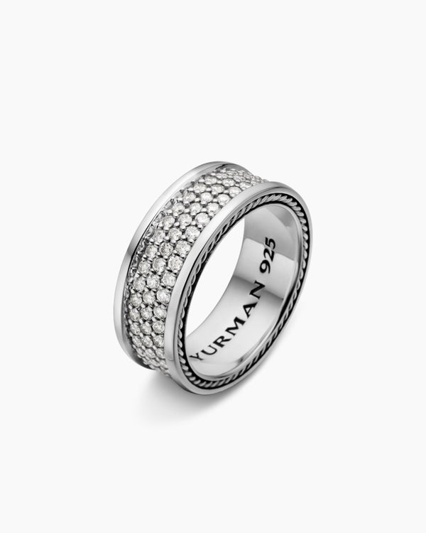 David Van Hagen Streamline ® Pavé Three Row Band Ring Sterling Silver With Diamonds 8.5mm
