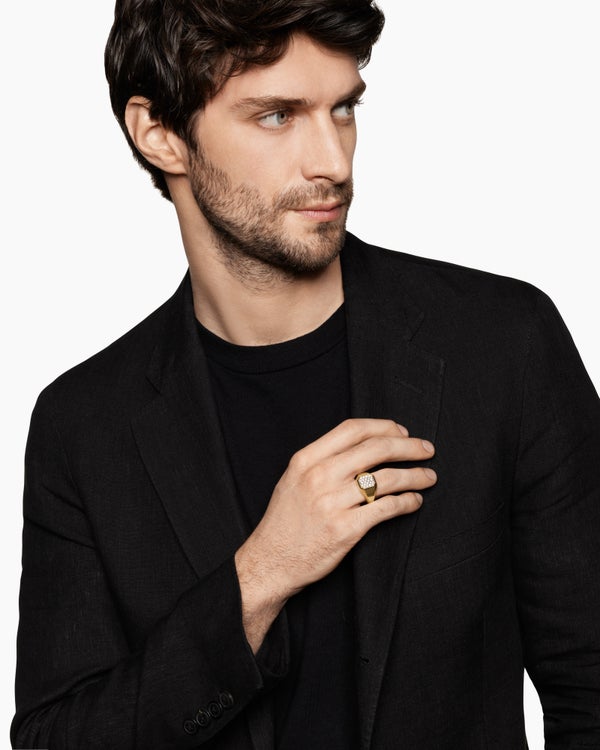 David Van Hagen Streamline ® Signet Ring 18K Yellow Gold With Diamonds 14mm