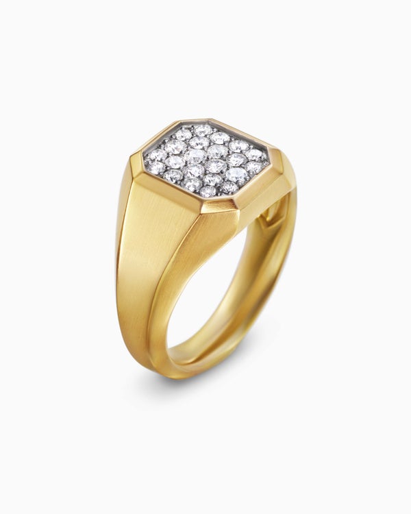 David Van Hagen Streamline ® Signet Ring 18K Yellow Gold With Diamonds 14mm
