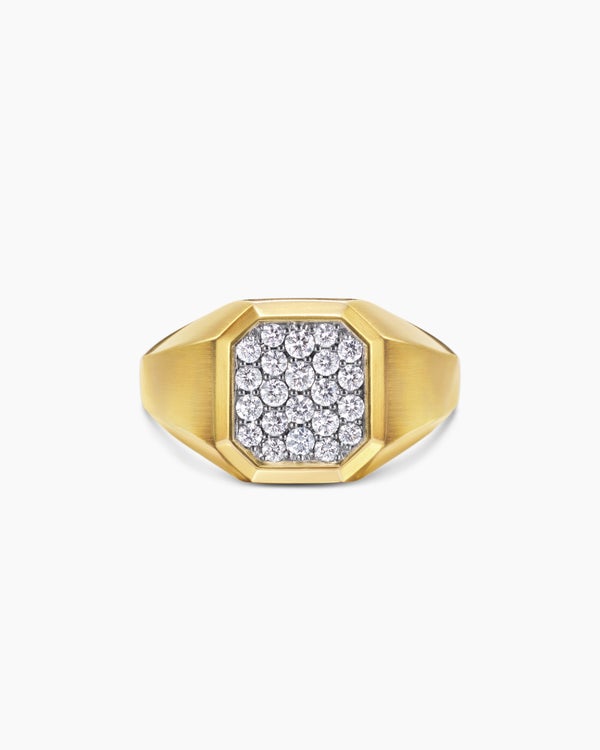 David Van Hagen Streamline ® Signet Ring 18K Yellow Gold With Diamonds 14mm