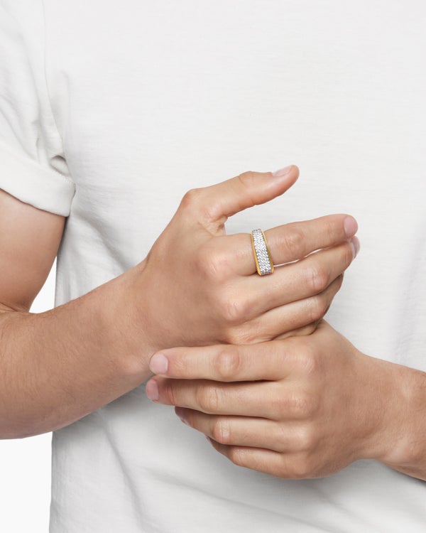 David Van Hagen Streamline ® Signet Ring 18K Yellow Gold With Diamonds 10mm