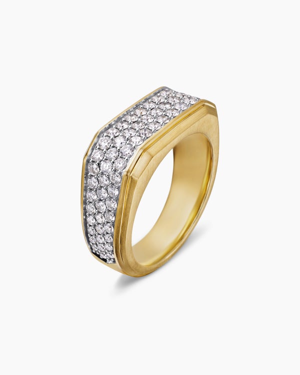 David Van Hagen Streamline ® Signet Ring 18K Yellow Gold With Diamonds 10mm