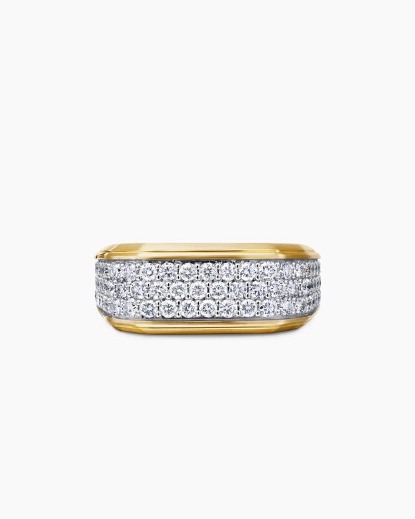 David Van Hagen Streamline ® Signet Ring 18K Yellow Gold With Diamonds 10mm