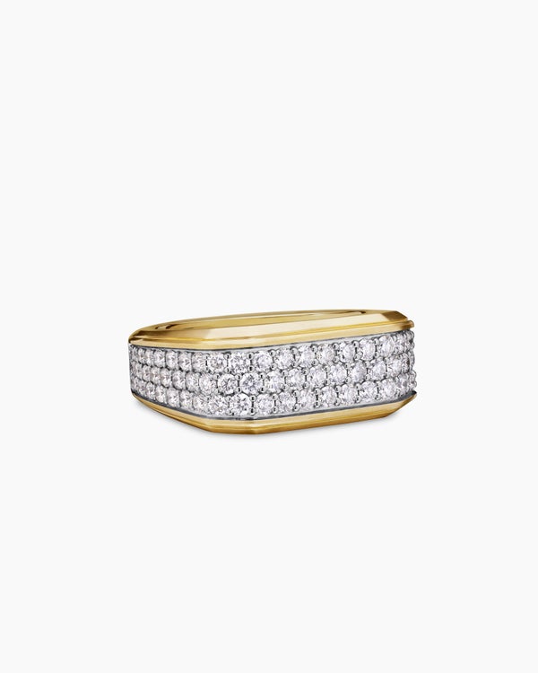 david van hagen Streamline ® Signet Ring 18K Yellow Gold with Diamonds 10mm