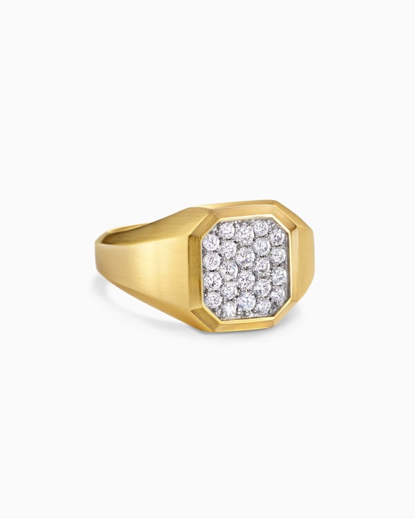 david van hagen Streamline ® Signet Ring 18K Yellow Gold with Diamonds 14mm
