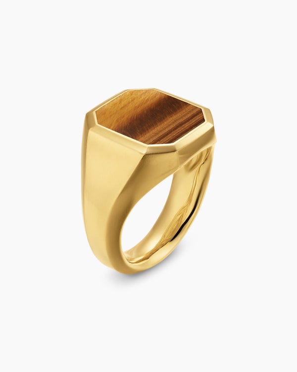 David Van Hagen Streamline ® Signet Ring 18K Yellow Gold With Tiger's Eye 18mm