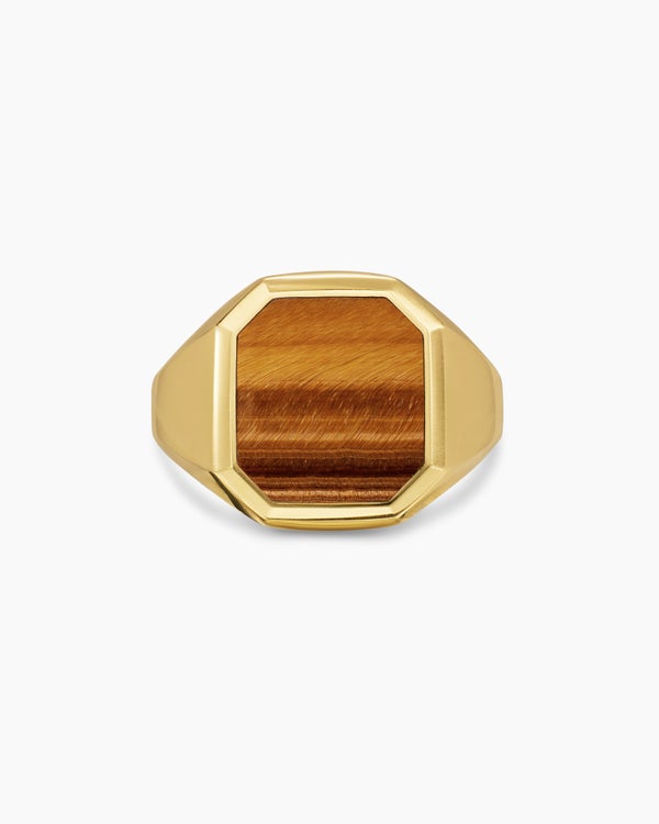 David Van Hagen Streamline ® Signet Ring 18K Yellow Gold With Tiger's Eye 18mm