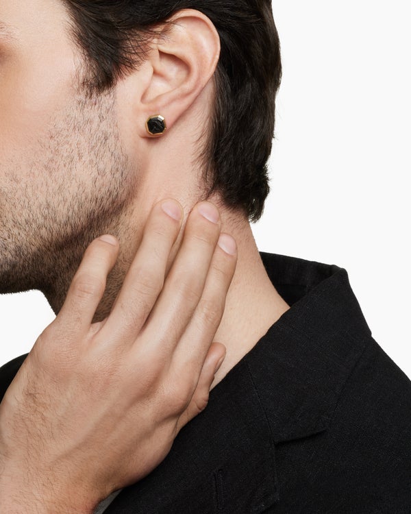 David Van Hagen Streamline ® Stud Earring 18K Yellow Gold With Forged Carbon 10.5mm