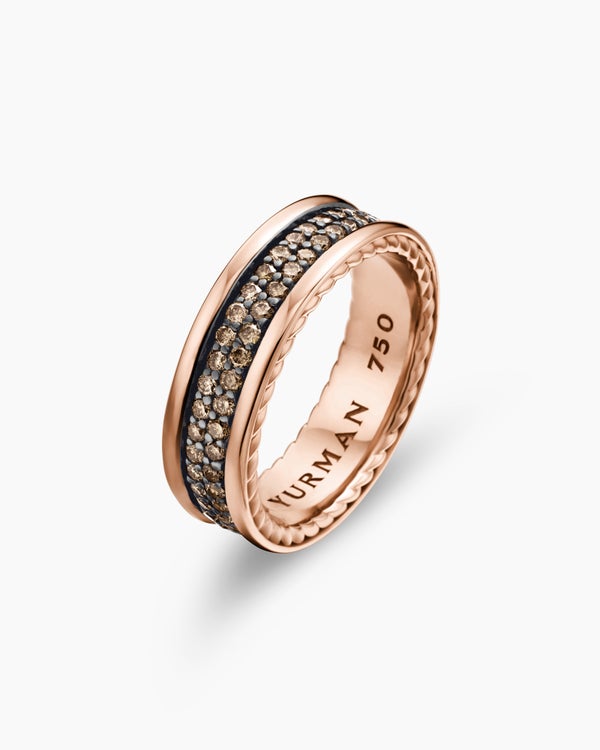 David Van Hagen Streamline ® Two Row Band Ring 18K Rose Gold With Cognac Diamonds 6.5mm