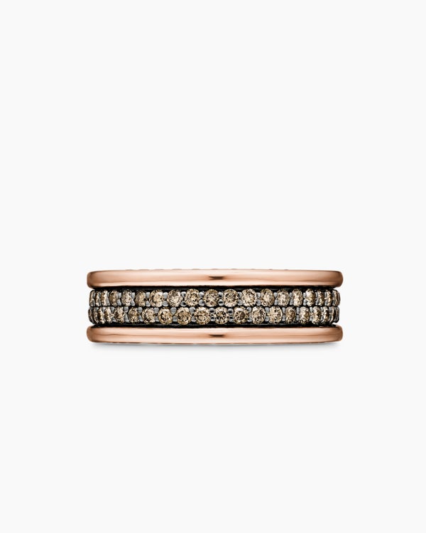 David Van Hagen Streamline ® Two Row Band Ring 18K Rose Gold With Cognac Diamonds 6.5mm