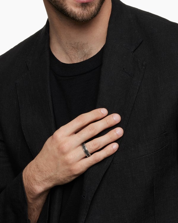 David Van Hagen Streamline ® Two Row Band Ring Sterling Silver With Black Diamonds 6.5mm