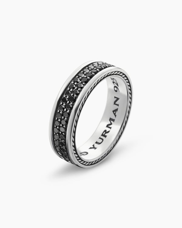 David Van Hagen Streamline ® Two Row Band Ring Sterling Silver With Black Diamonds 6.5mm