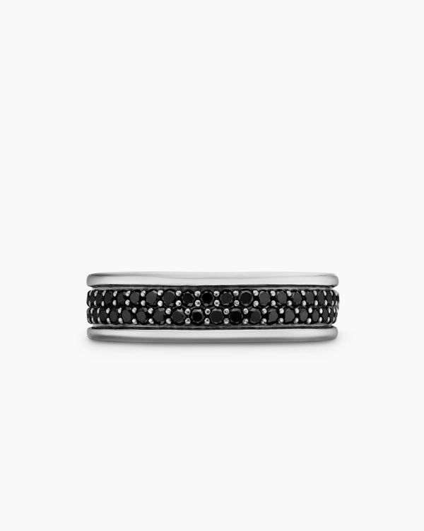 David Van Hagen Streamline ® Two Row Band Ring Sterling Silver With Black Diamonds 6.5mm