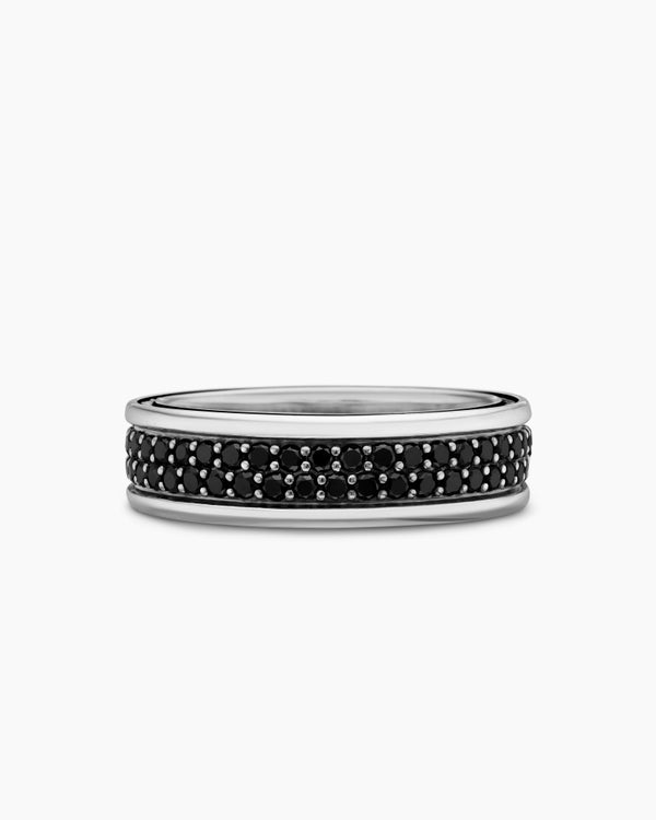 david van hagen Streamline ® Two Row Band Ring Sterling Silver with Black Diamonds 6.5mm