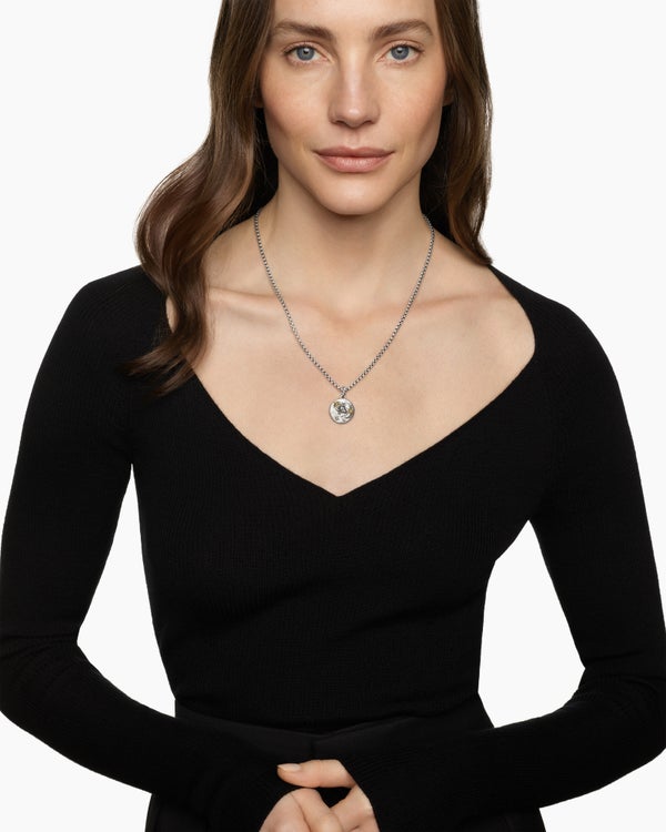 David Van Hagen Taurus Amulet Sterling Silver With 18K Yellow Gold And Diamonds 19mm