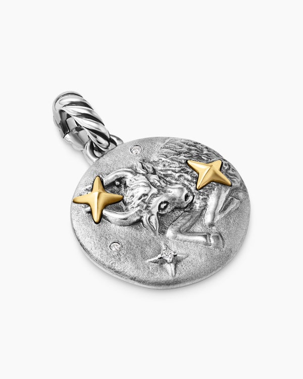 David Van Hagen Taurus Amulet Sterling Silver With 18K Yellow Gold And Diamonds 19mm