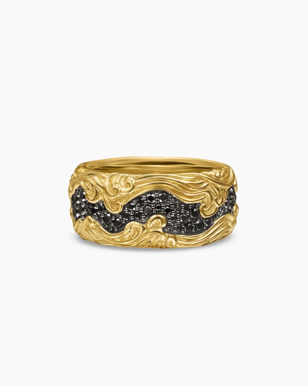 david van hagen Waves Band Ring 18K Yellow Gold with Black Diamonds 10.5mm