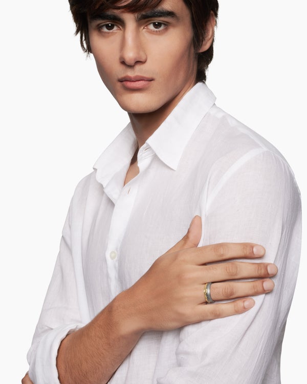 David Van Hagen Waves Band Ring Sterling Silver With 18K Yellow Gold 8.7mm