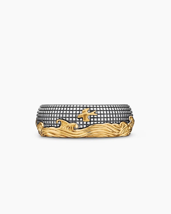David Van Hagen Waves Band Ring Sterling Silver With 18K Yellow Gold 8.7mm