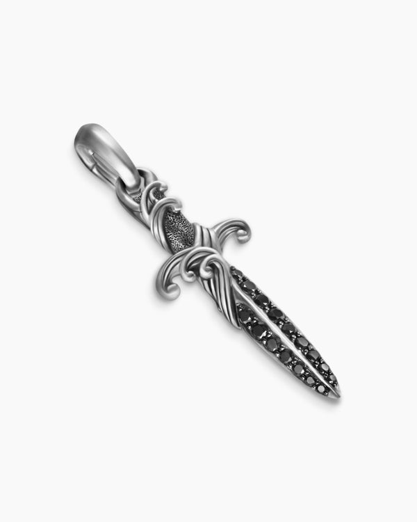 David Van Hagen Waves Dagger Amulet Sterling Silver With Black Diamonds 31mm