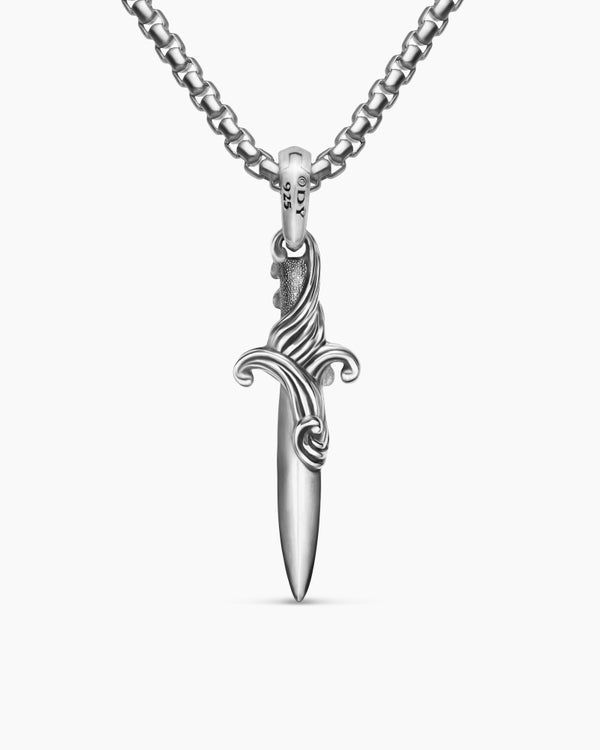 David Van Hagen Waves Dagger Amulet Sterling Silver With Black Diamonds 31mm