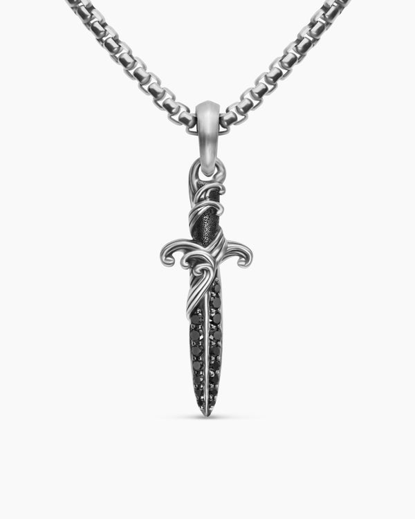 david van hagen Waves Dagger Amulet Sterling Silver with Black Diamonds 31mm