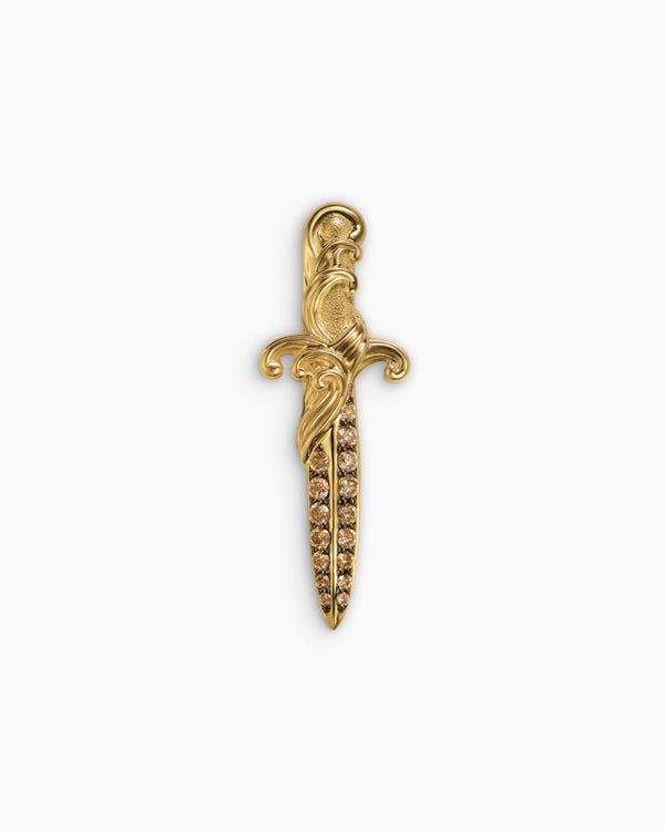 david van hagen Waves Dagger Lapel Pin 18K Yellow Gold with Cognac Diamonds 30mm
