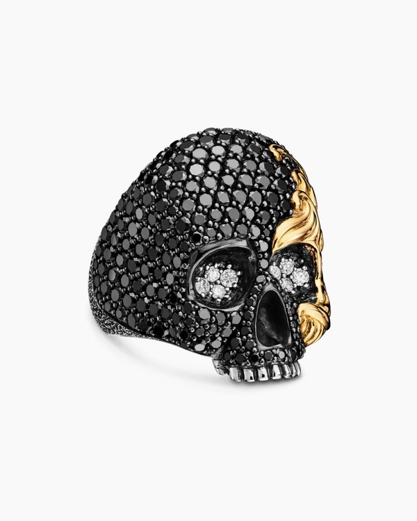 david van hagen Waves Skull Ring Sterling Silver with 18K Yellow Gold and Diamonds 26mm