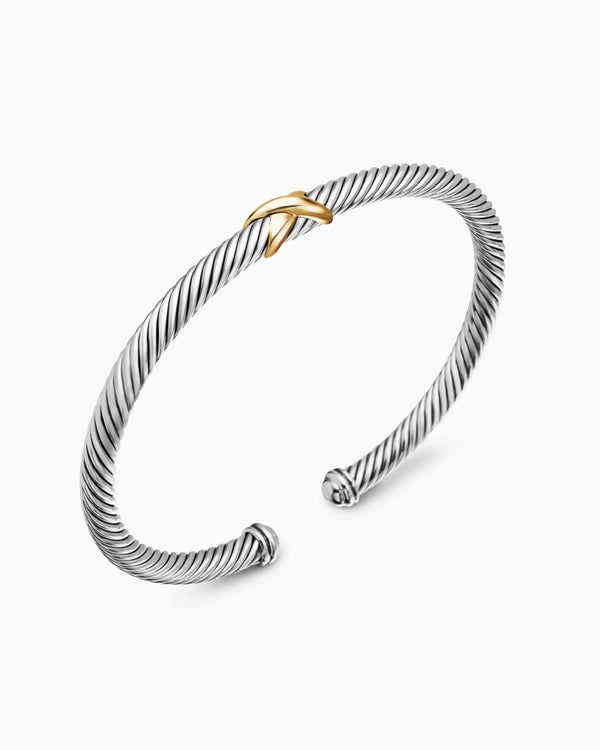 David Van Hagen X Classic Cable Station Bracelet Sterling Silver With 18K Yellow Gold 4mm