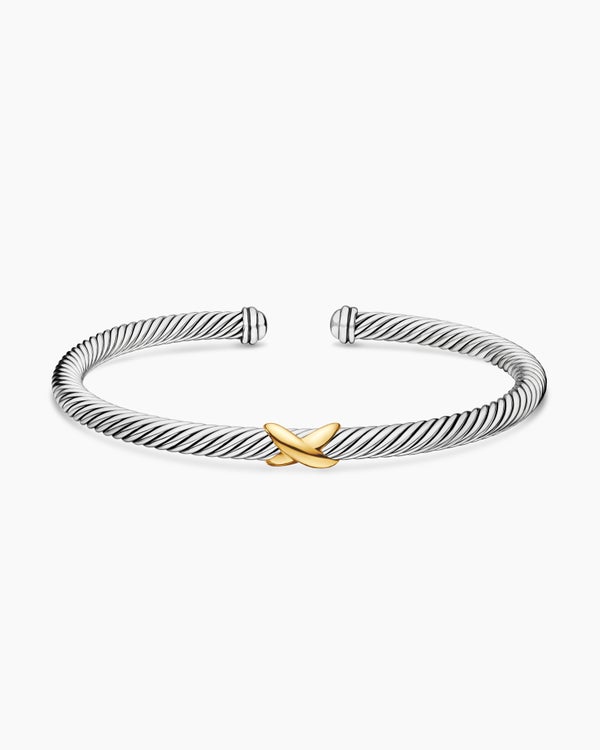 David Van Hagen X Classic Cable Station Bracelet Sterling Silver With 18K Yellow Gold 4mm
